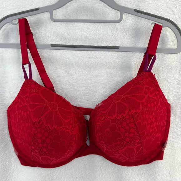 Victoria's Secret Red Lace Push Up Bra 40DD E90 Floral Lingerie‎ - Picture 1 of 8